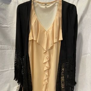 Black shawl/cardigan with lace detail